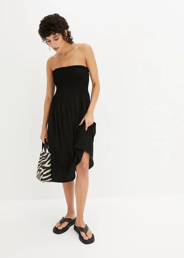 Robe smockée en crêpe léger, Couleur: noir