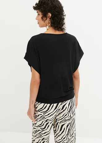 Žebrované triko s netopýřími rukávy • černá • bonprix obchod
