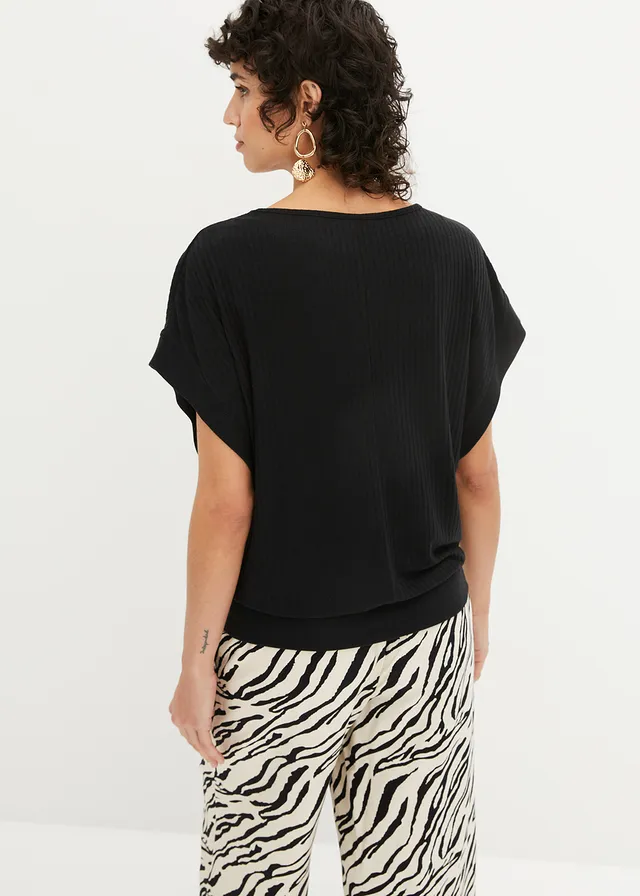 T-shirt avec manches chauve-souris et côtes • noir • product-page.page-title-suffix