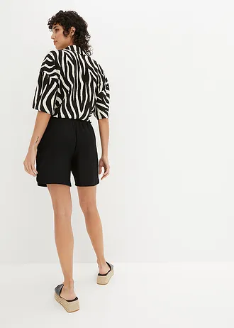 Instapshort van gestructureerde jersey en een hoge tailleband, Kleur: zwart