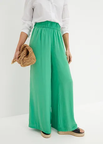 Lichte soepelvallende palazzo broek met high waist comfortband, Kleur: opaalgroen