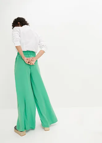 Lichte soepelvallende palazzo broek met high waist comfortband, Kleur: opaalgroen