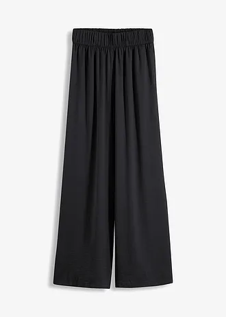Pantalon palazzo léger et fluide, taille haute et confortable, long, Couleur: noir