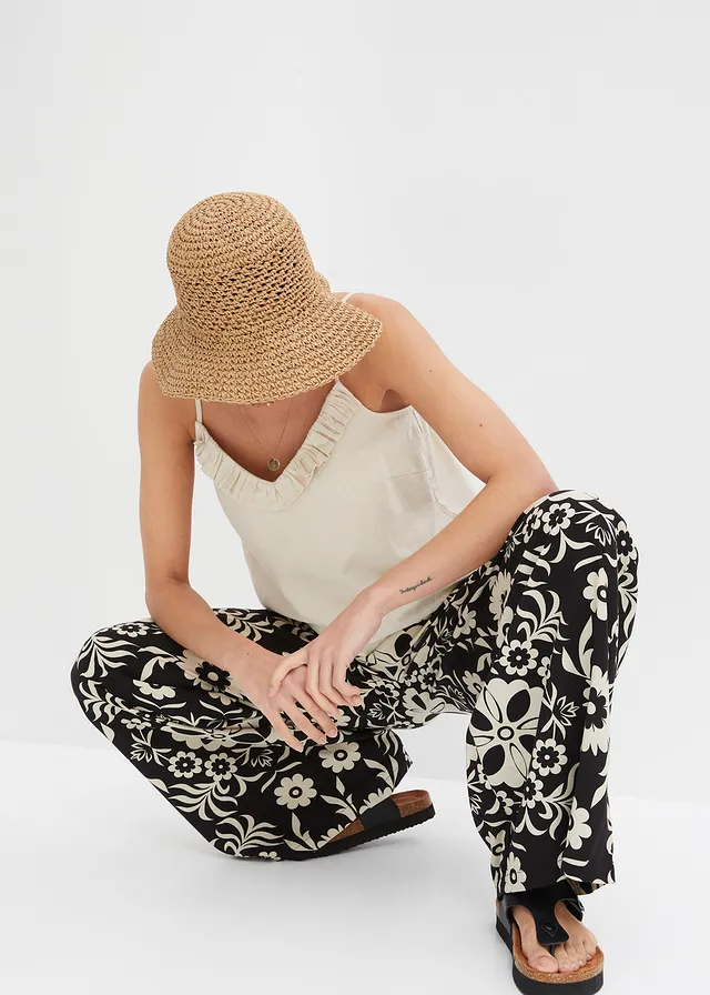 Pantalon large en viscose fluide • noir/beige galet imprimé • product-page.page-title-suffix