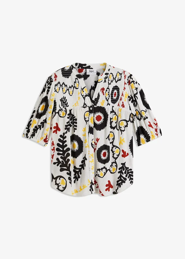 Crinkle blouse met smokwerk • wolwit • bonprix online shop