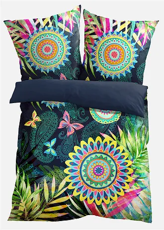 Dubbelzijdig dekbedovertrek met ornamenten • donkerblauw-multicolor • bonprix online shop
