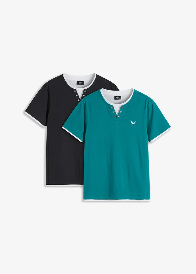 Lot de 2 T-shirts 2 en 1, Couleur: turquoise cobalt + noir