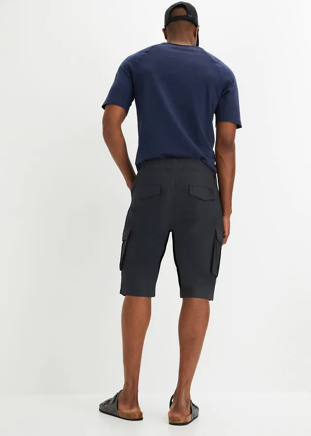 Cargo bermuda van puur katoen, relaxed fit, Kleur: zwart- rookgrijs met print