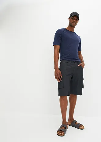 Bermuda cargo loose 100% coton, Couleur: noir/gris fumé imprimé