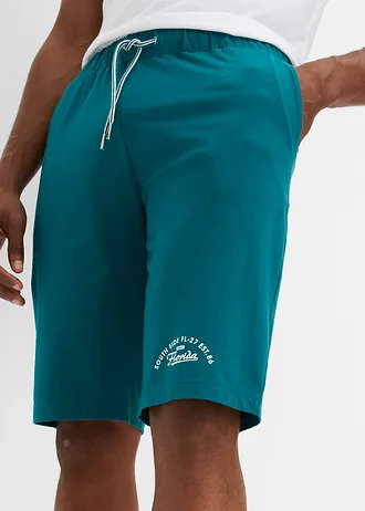 Bermude de jerse din bumbac organic 100% • petrol, cu imprimeu • magazin bonprix