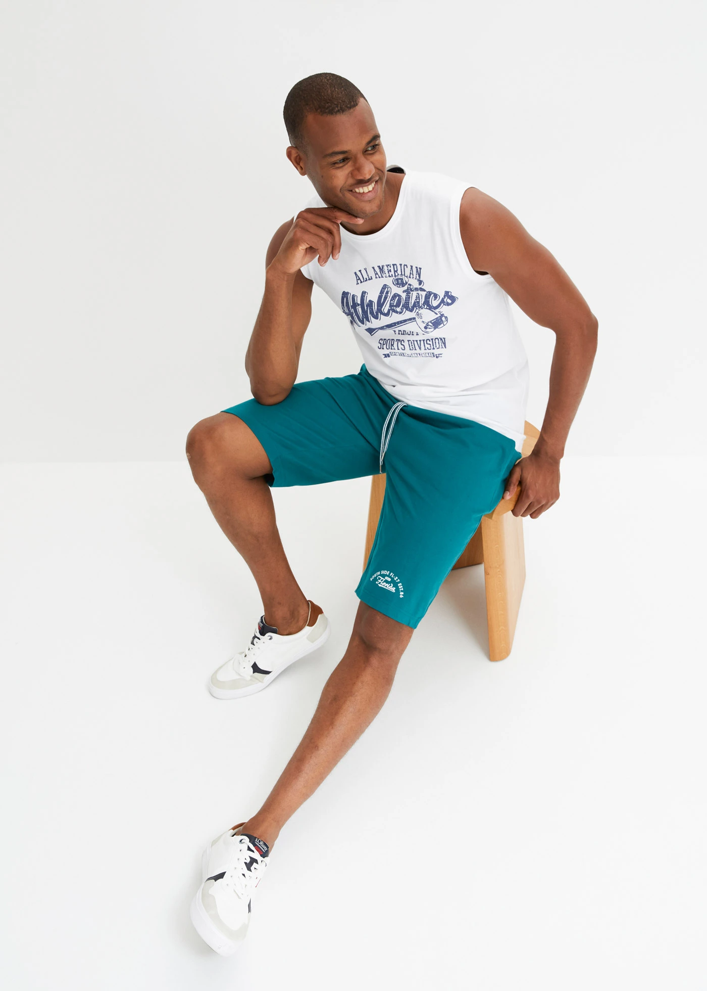 Jersey bermuda van biologisch katoen • petrol met print • bonprix online shop