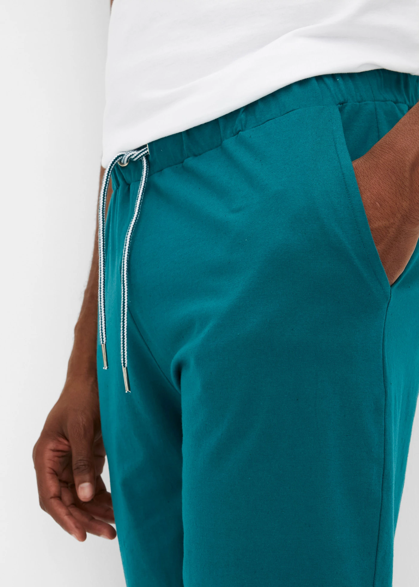 Bermude de jerse din bumbac organic 100% • petrol, cu imprimeu • magazin bonprix