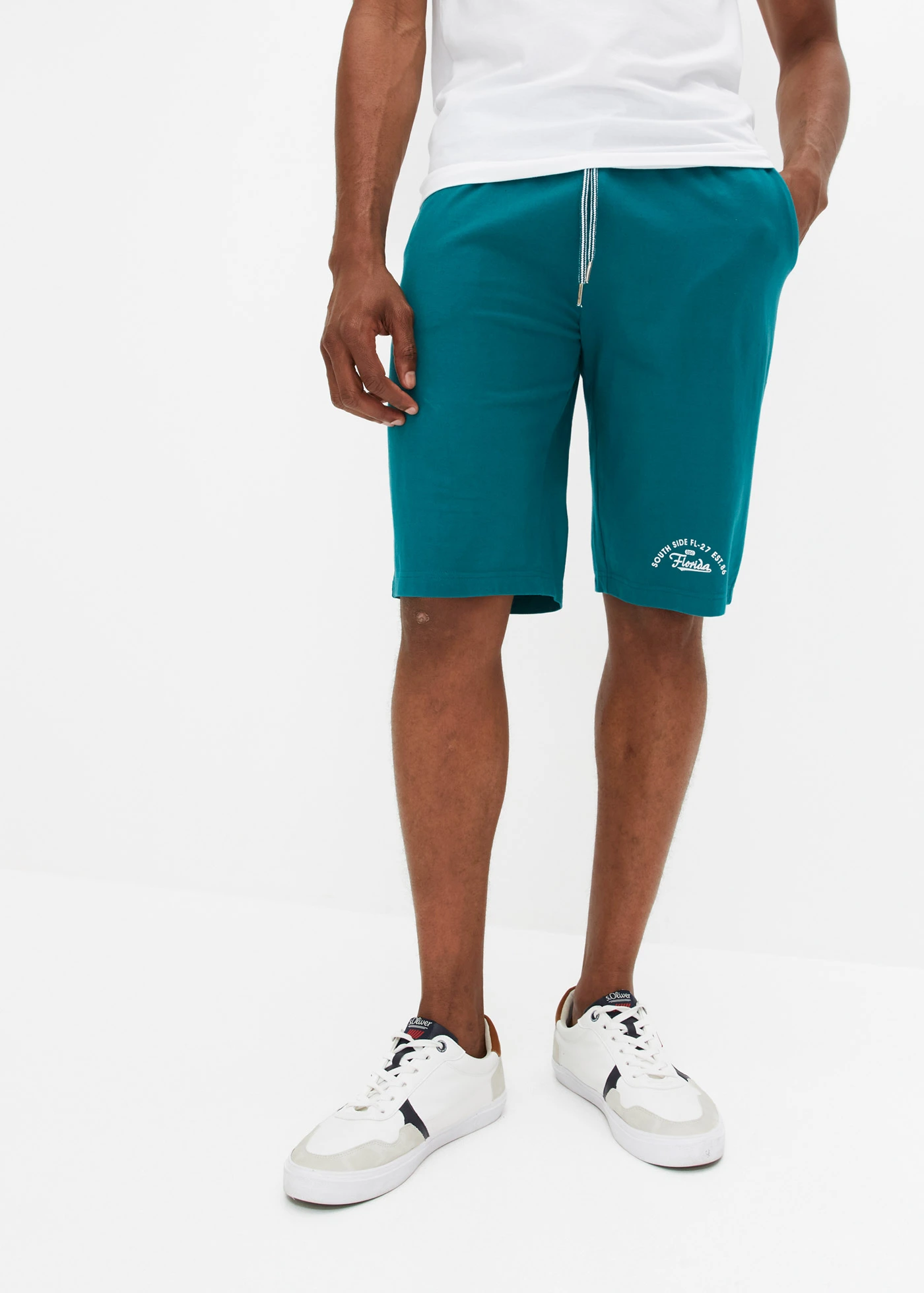 Bermuda en jersey 100% coton • pétrole imprimé • Boutique bonprix