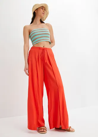 Viscose broek met splitten, Kleur: signaalrood