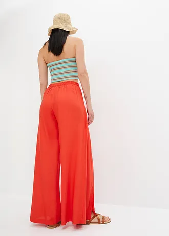 Viscose broek met splitten, Kleur: signaalrood