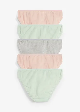 Slip met zacht biologisch katoen (set van 5), Kleur: lichtgrijs gemêleerd+lichtrietgroen+vintage roze