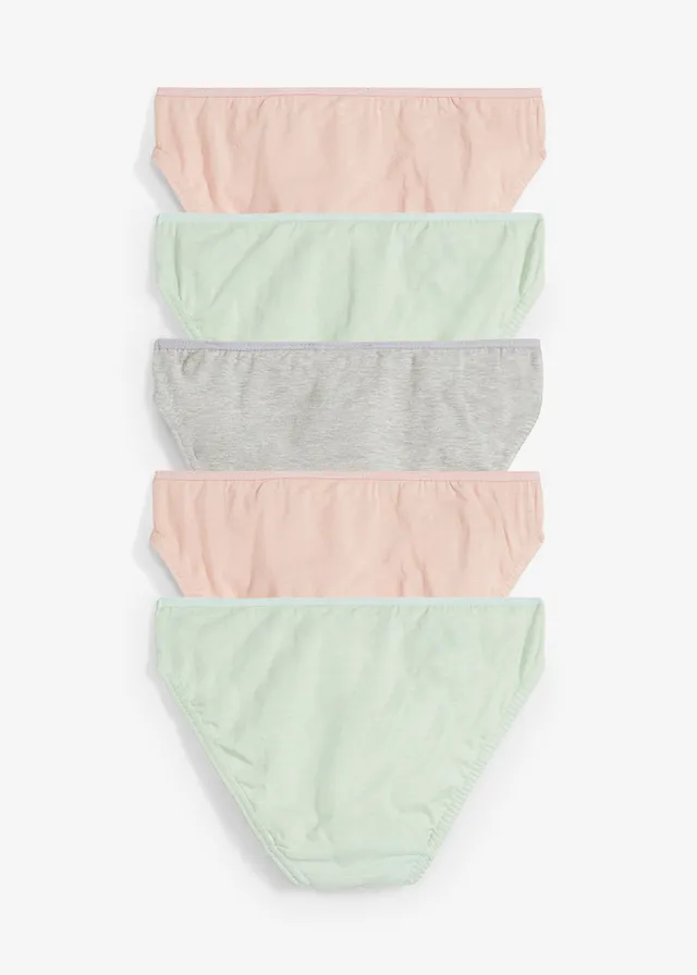Slip met zacht biologisch katoen (set van 5), Kleur: lichtgrijs gemêleerd+lichtrietgroen+vintage roze