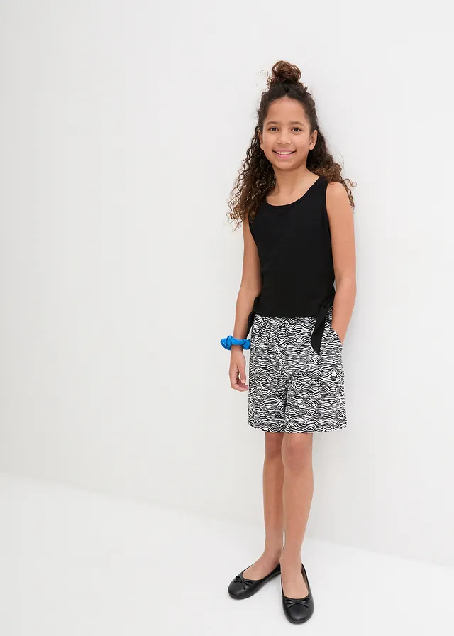 Meisjes jersey top en short met biologisch katoen (2-dlg. set), Kleur: zwart/wit