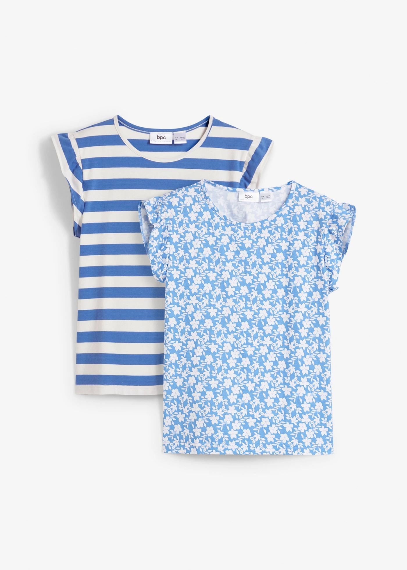 Meisjes jersey shirt (set van 2) met biologisch katoen • wolwit-hemelblauw • bonprix online shop