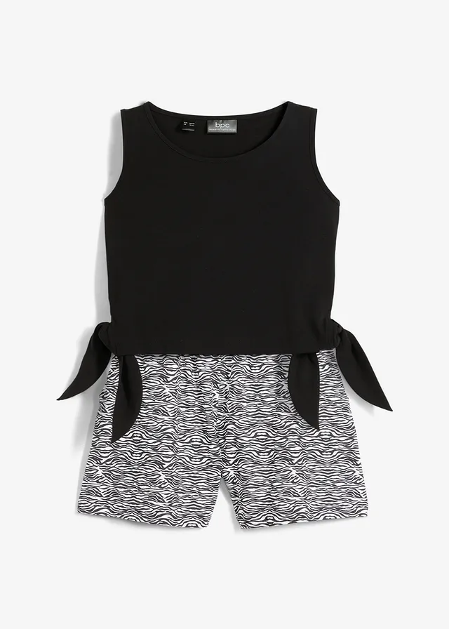 Meisjes jersey top en short met biologisch katoen (2-dlg. set), Kleur: zwart/wit