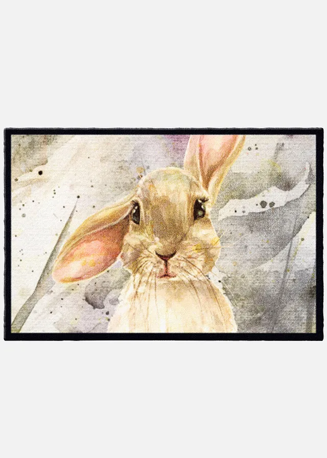 Deurmat met haasje, Kleur: grijs-beige