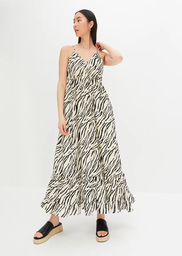 Robe longue à imprimé léopard, Couleur: beige galet/noir imprimé zèbre