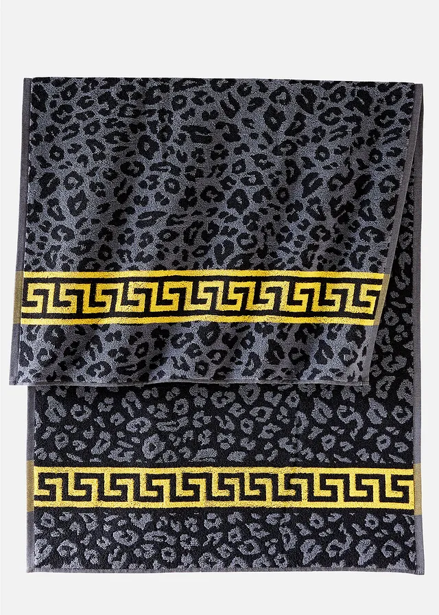 Handdoek met luipaardpatroon, Kleur: zwart-grijs