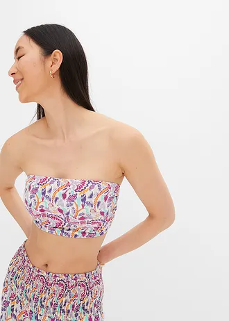 Top bandeau (2 ks) • dymovo levanduľová potlačená + čierna • obchod bonprix