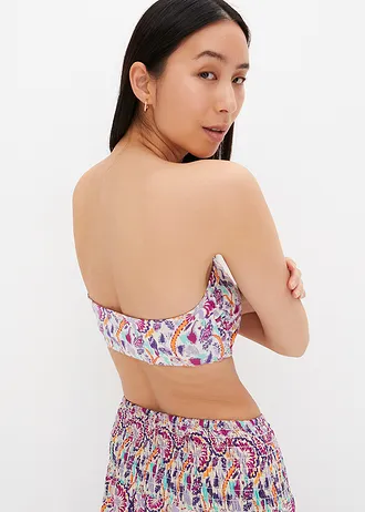 Top bandeau (2 ks) • dymovo levanduľová potlačená + čierna • obchod bonprix