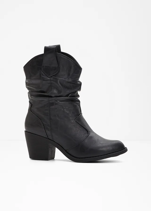 Bottines western à fronces, Couleur: noir