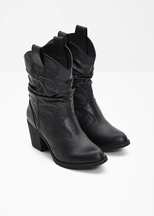 Bottines western à fronces, Couleur: noir