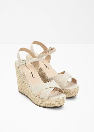 Sandaletten met sleehak in raffia-look • beige • bonprix online shop