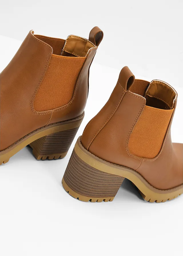 Bottines Chelsea à talon carré, Couleur: cognac