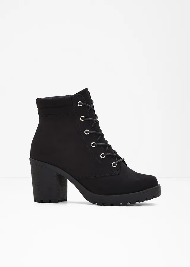 Bottines à lacets et talon carré, Couleur: noir