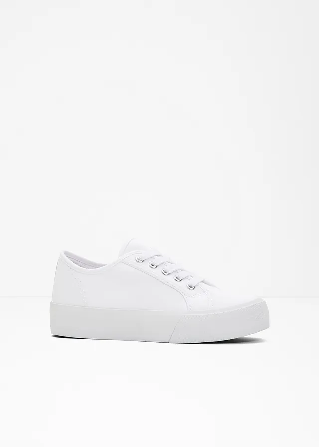 Tennis en toile à plateforme, Couleur: blanc