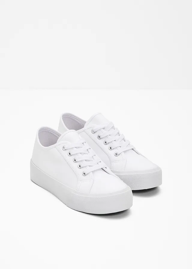 Plateau sneakers van katoen-canvas, Kleur: wit