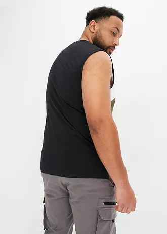 Débardeur marcel 100% coton, Couleur: noir/olive foncé/blanc
