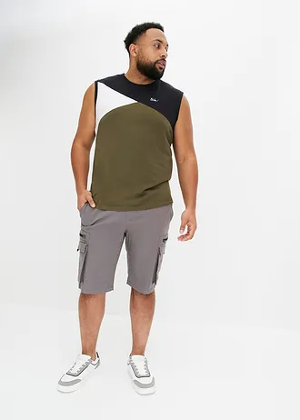 Débardeur marcel 100% coton, Couleur: noir/olive foncé/blanc