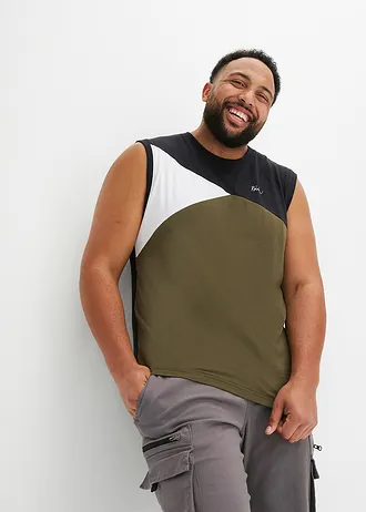 Débardeur marcel 100% coton, Couleur: noir/olive foncé/blanc