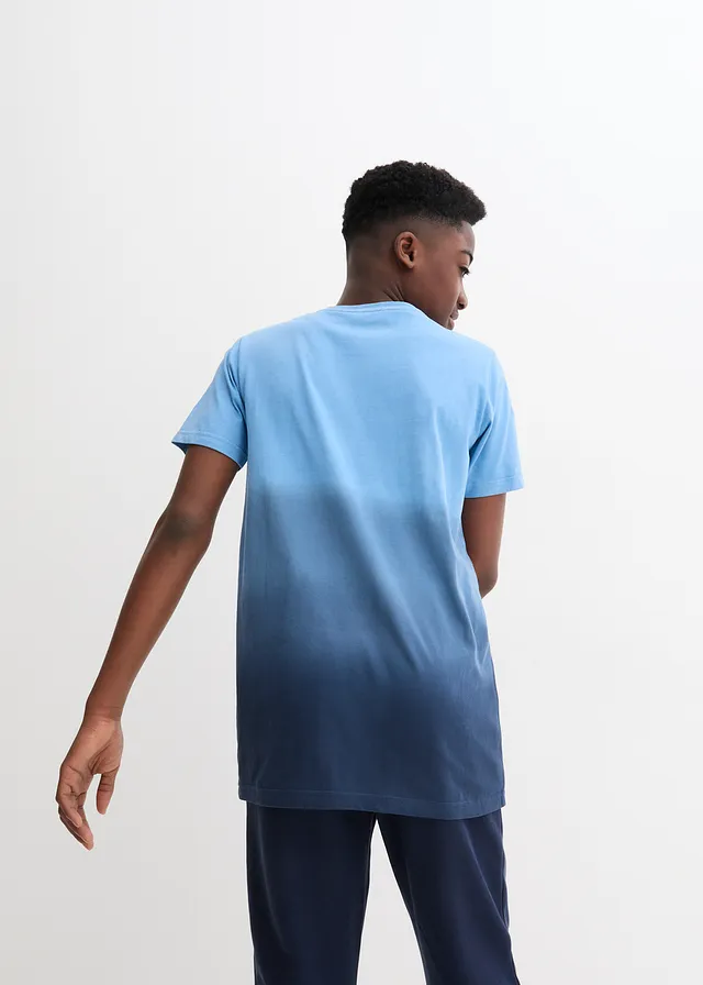 Jongens T-shirt met kleurverloop van puur biologisch katoen, Kleur: kristalblauw-donkerblauw