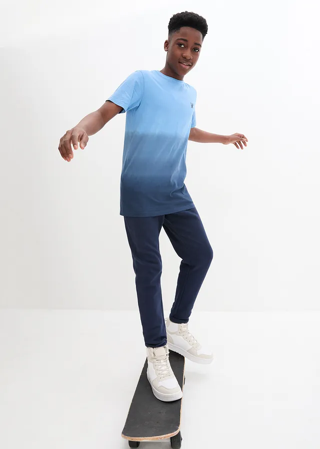 T-shirt 100% coton avec dégradé de couleur, Couleur: bleu cristal/bleu foncé