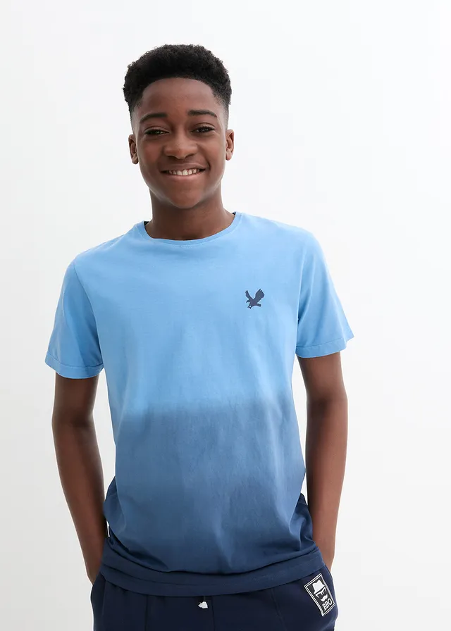 T-shirt 100% coton avec dégradé de couleur, Couleur: bleu cristal/bleu foncé