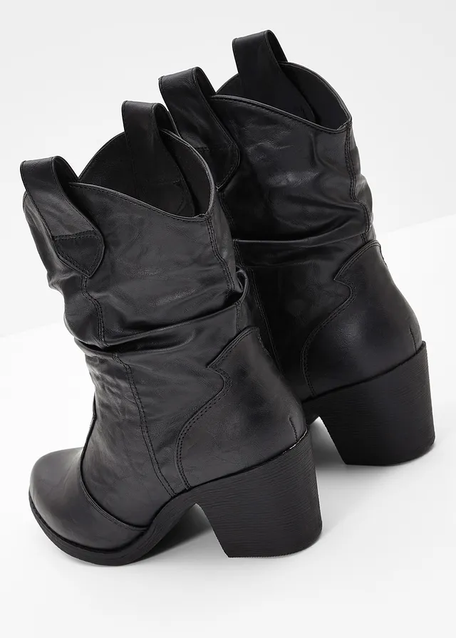 Bottines western à fronces, Couleur: noir