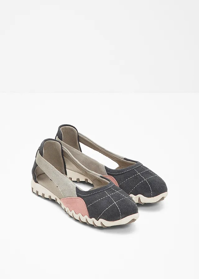 Ballerines en cuir velours, Couleur: gris/rose