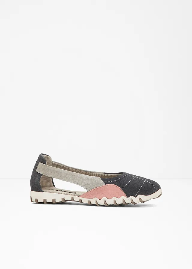 Leren ballerina's, Kleur: grijs-roze
