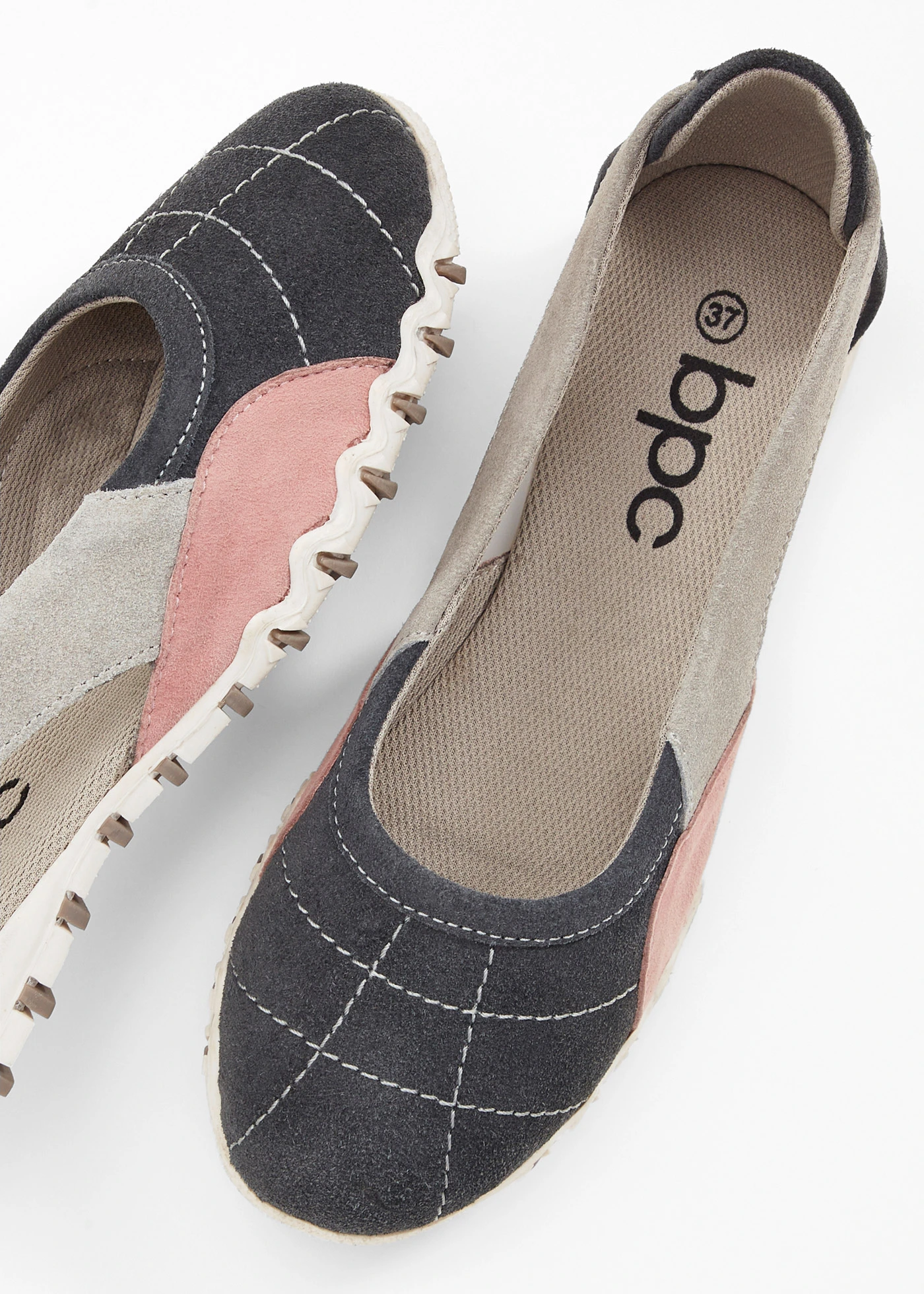 Baleríny z velurové kůže • šedo-růžová • bonprix obchod