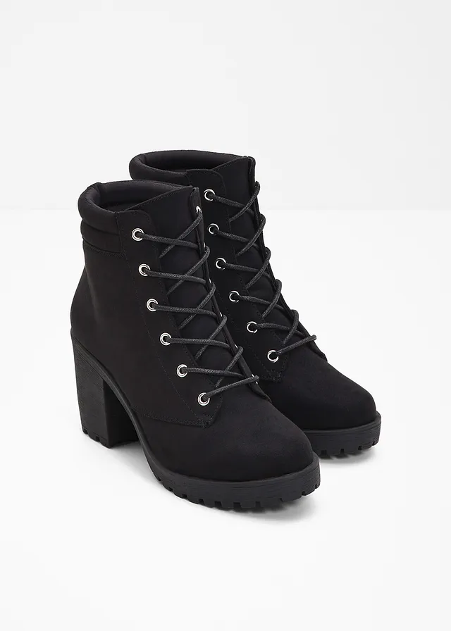 Bottines à lacets et talon carré, Couleur: noir