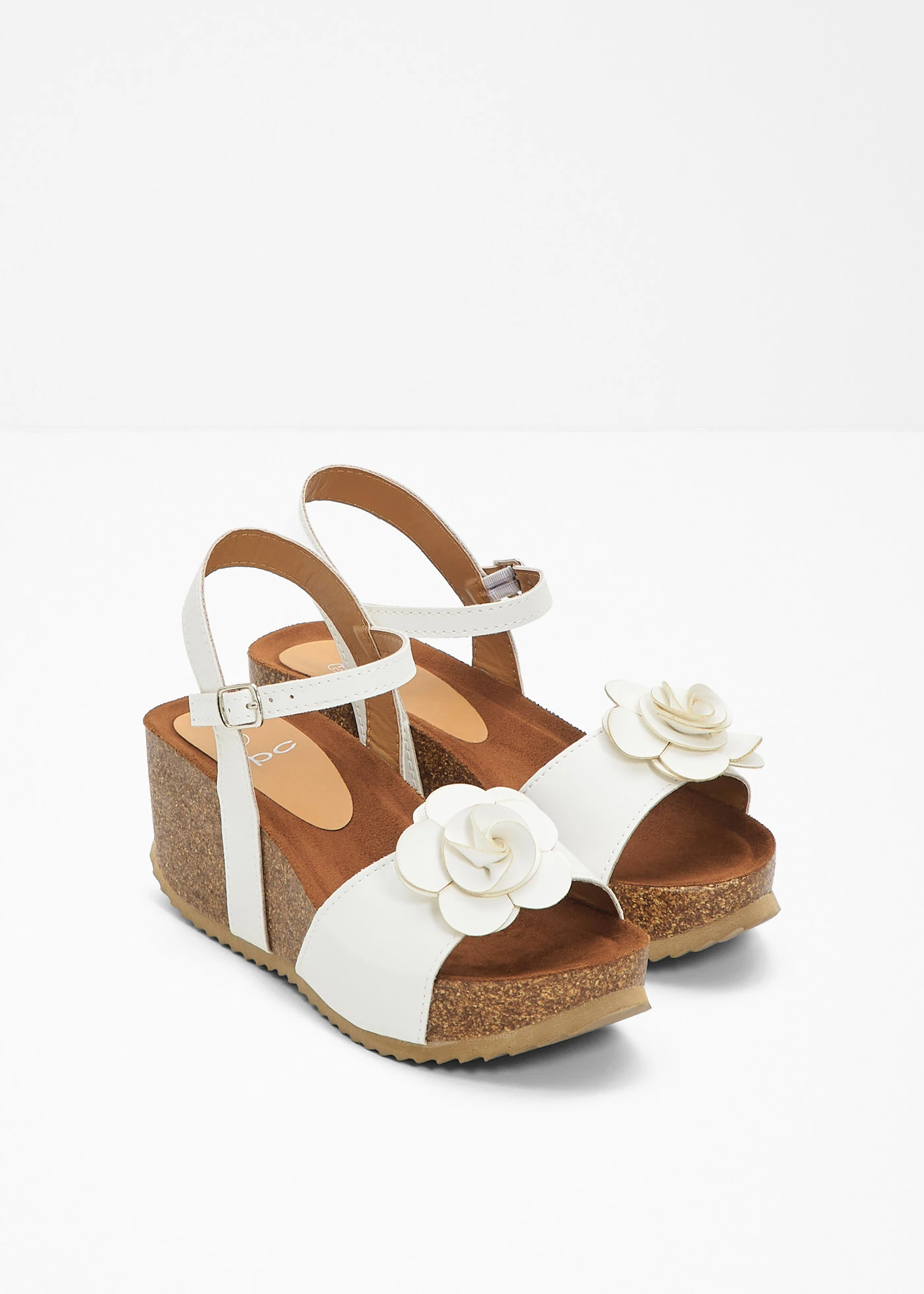 Sandaletten met sleehak en bloem • wit • bonprix online shop