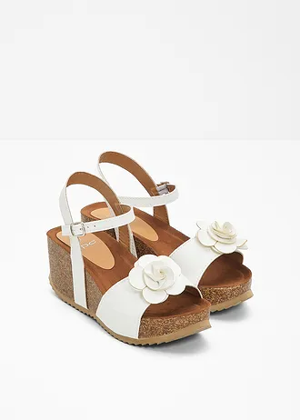 Sandaletten met sleehak en bloem • wit • bonprix online shop