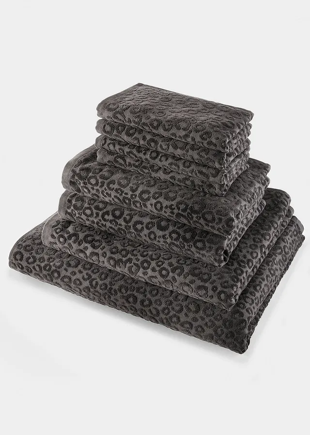 Serviette de toilette pur coton motif léopard, Couleur: noir